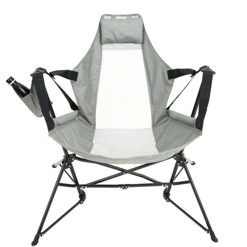 Camping Chair, Portable Folding Rocking Chair With Cup Holder, For Lawn, Grey  2Pcs Swinging Carry Bag, Garden,, Gray