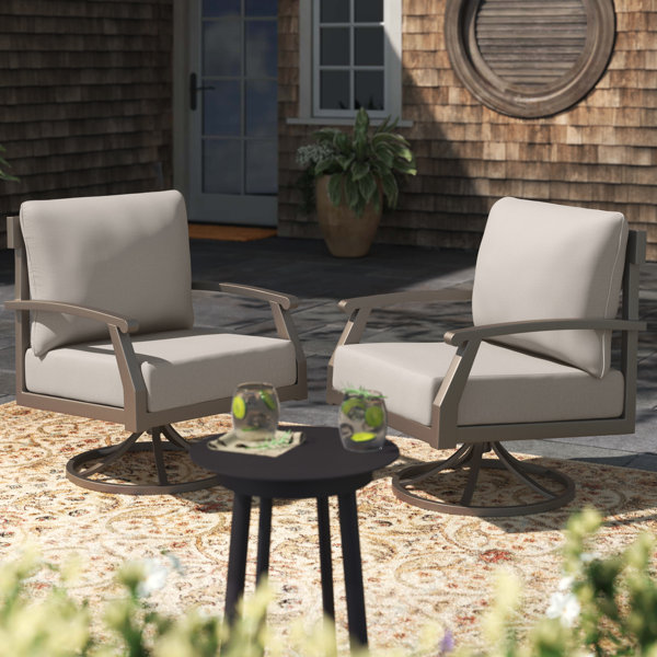 Linkwood Rocking Swivel Patio Chair with Cushions (Set of 2) Beachcrest Home Frame Color: Dark Brown