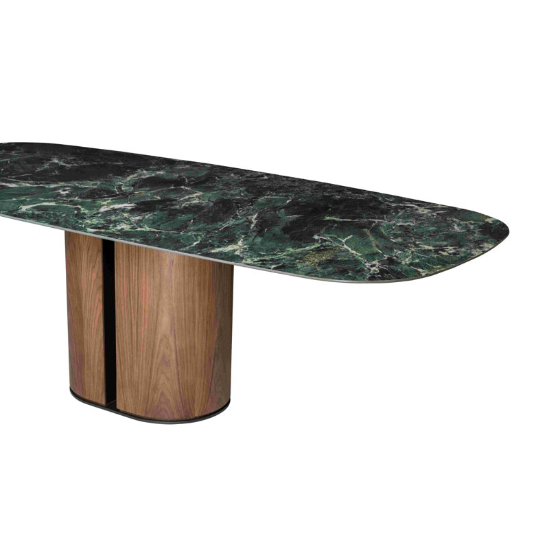 El-it Oval Marble Dining Table, White, 43.31" W x 94.49" L, Black Oak
