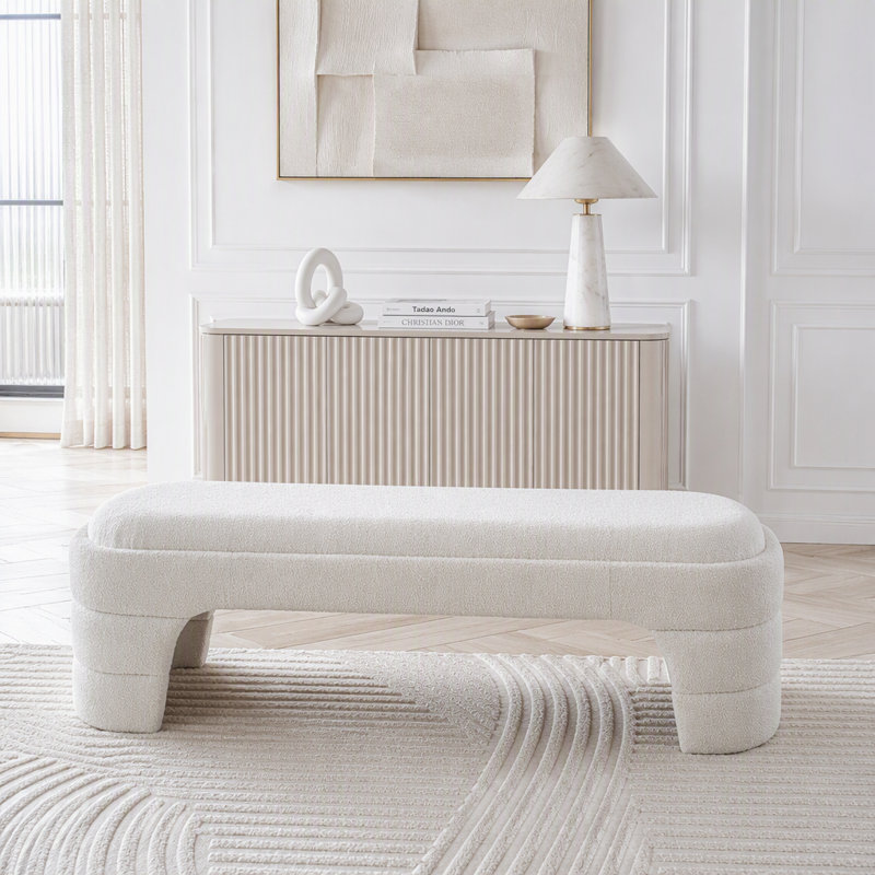 Banc de chambre rembourré sans accoudoirs de 64,96 po de largeur, White