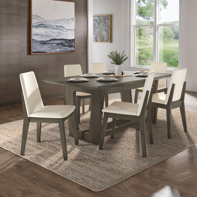 Patino 72" Rectangular Wood Dining Set With Vegan Leather Upholstered Chairs, Gray