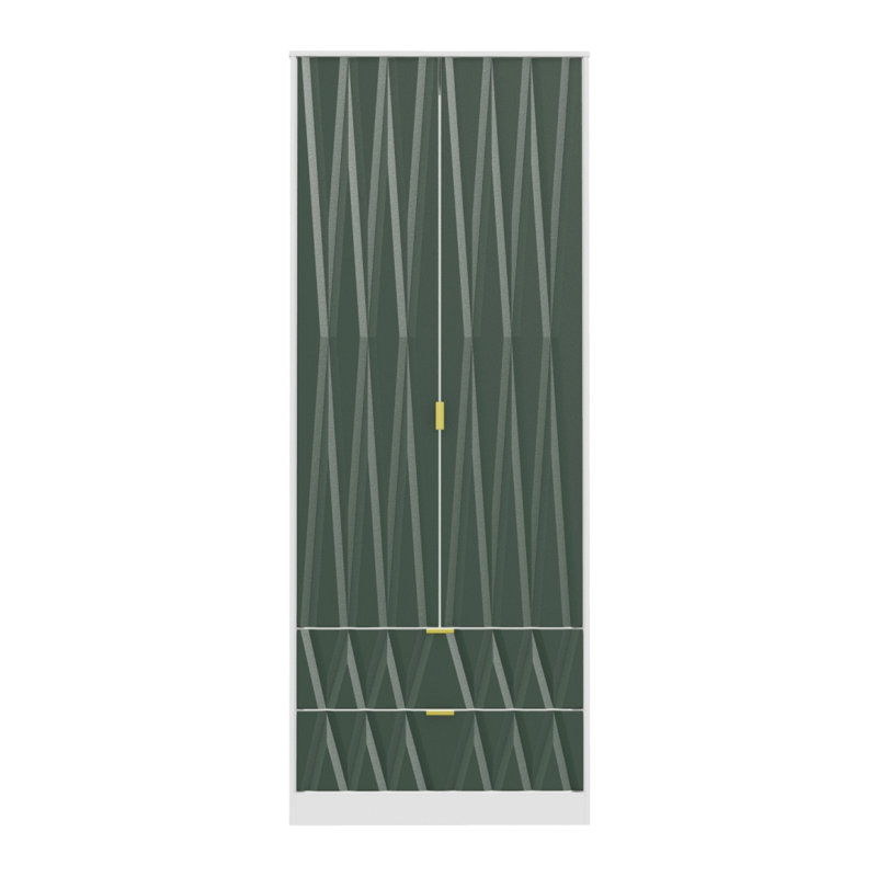 Fully Assembled Efka Diamond Wardrobe, Green / White Matt Veneer