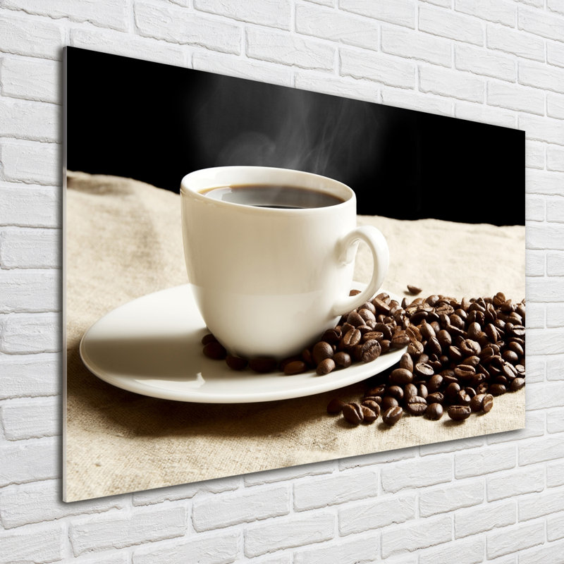 Glass Print Wall Art 100X70cm Image Printed On Glass Decorative Wall Picture Behind Toughened / Tempered Safety Real Glass For Kitchen & Living Room Theme:Aromatic Coffee