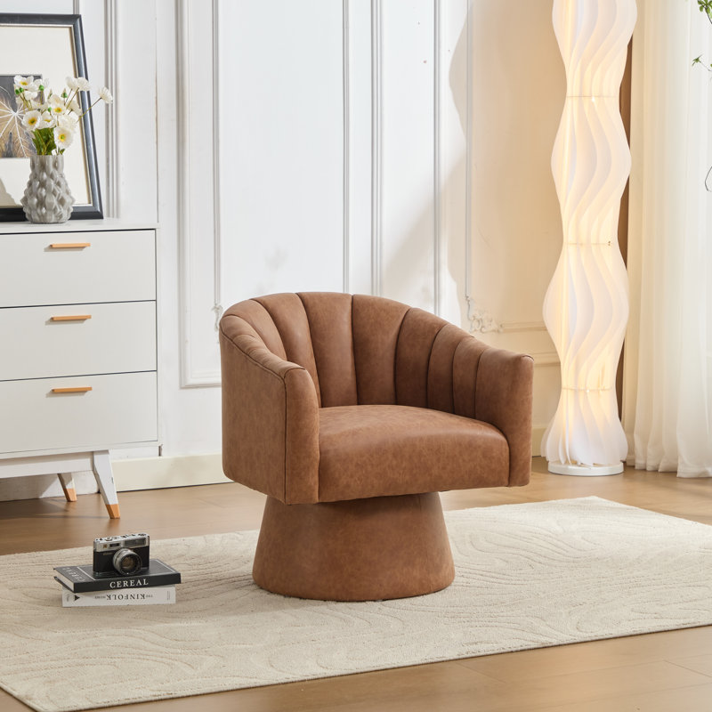 Fauteuil demi-tonneau pivotant en similicuir, Brun