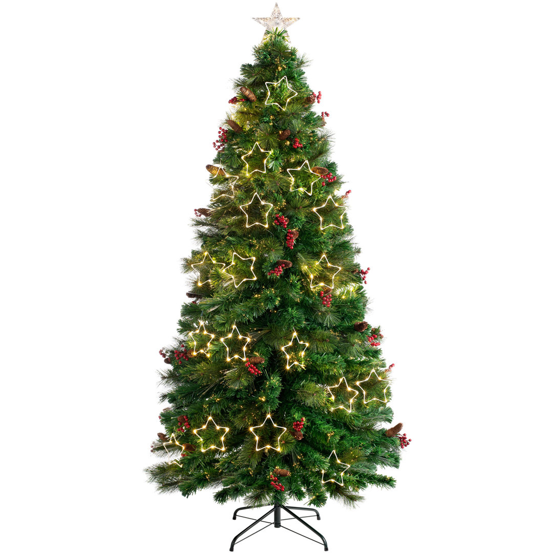 Künstlicher Weihnachtsbaum 213 cm Grün mit 328 LED-Lichtern in Weiß und Ständer