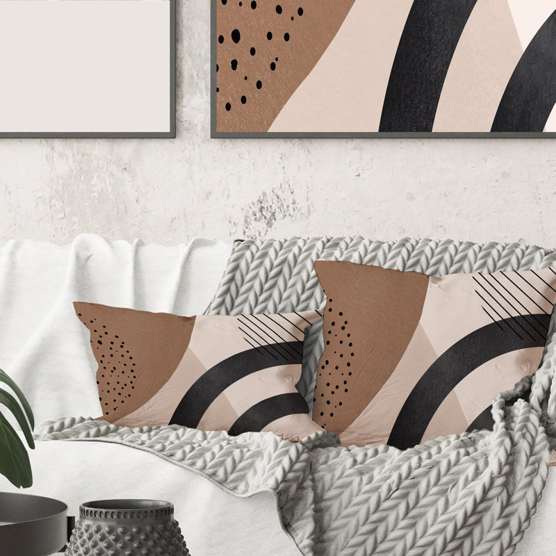Carré, formes abstraites en terre cuite et formes ivoires III - Coussin décoratif imprimé moderne, 18" x 18"