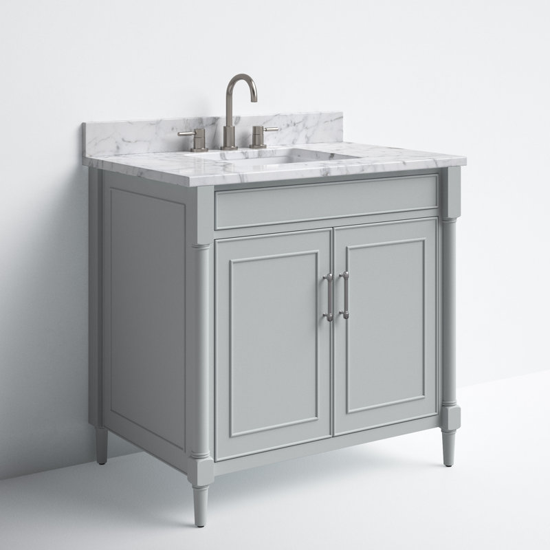 Selene Freestanding 37'' Light Gray Single Bathroom Vanity with Carrara Marble Top