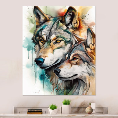 «Sos Wolves Portrait Watercolor 1», reproduction sur métal