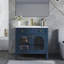 Meuble-lavabo Mid-Century avec capteur de mouvement et verre à motif, bleu-948505103