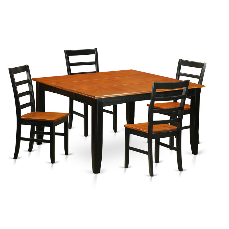 Ensemble de table de salle à manger 5 pièces moderne comprenant une table carrée en bois avec feuille papillon et 4 chaises de salle à manger, noir et cerise