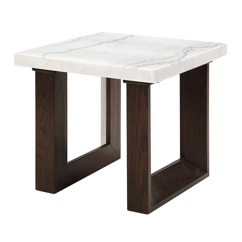 Table de bout Edwyn avec plateau en marbre naturel blanc et finition espresso