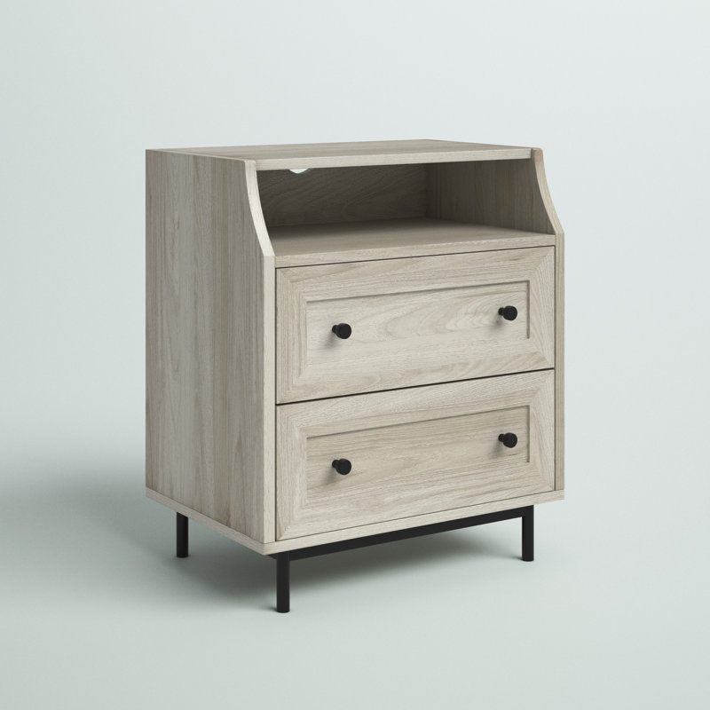 Caidee 2-Drawer Nightstand with Dual USB Port, Birch