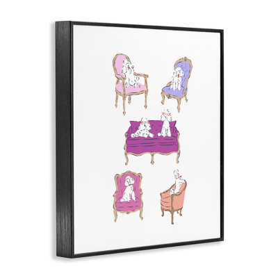 Giclée encadrée de chaises et caniches français, design par Krissy Mast