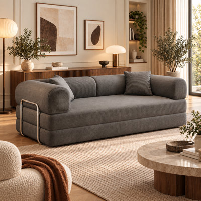 Canapé-lit convertible de 200 cm (78,8 po) avec compression, sectionnel modulaire sans armature, dossier et accoudoirs rembourrés, canapé-lit confortable en tissu velours côtelé pour salon ou chambre, gris.