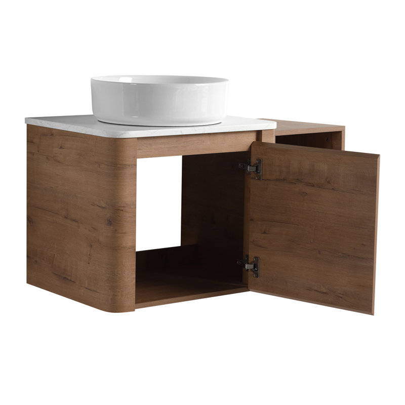 Meuble-lavabo de 91 cm (36 po) avec lavabo en céramique décorative, étagères de rangement et poignées inclinées de 114 cm (45 po) - Base en contreplaqué