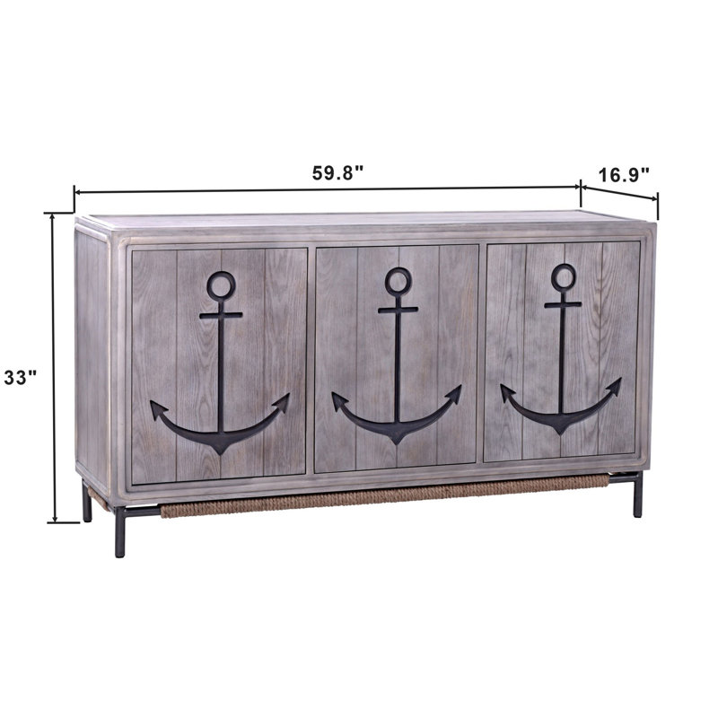 Teviston Gray Wood Coastal Sideboard with Anchor Design
