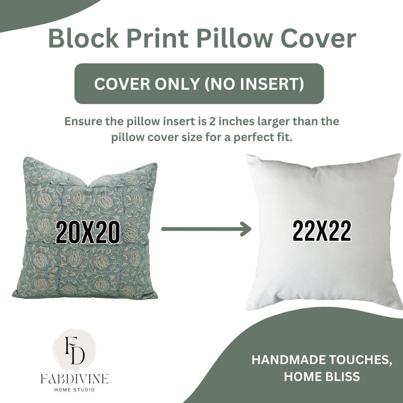 Housse de coussin artistique fabriquée à la main Fabividine - 6 Kamal, Motif floral clair / bleu, H 20 po x l 12 po