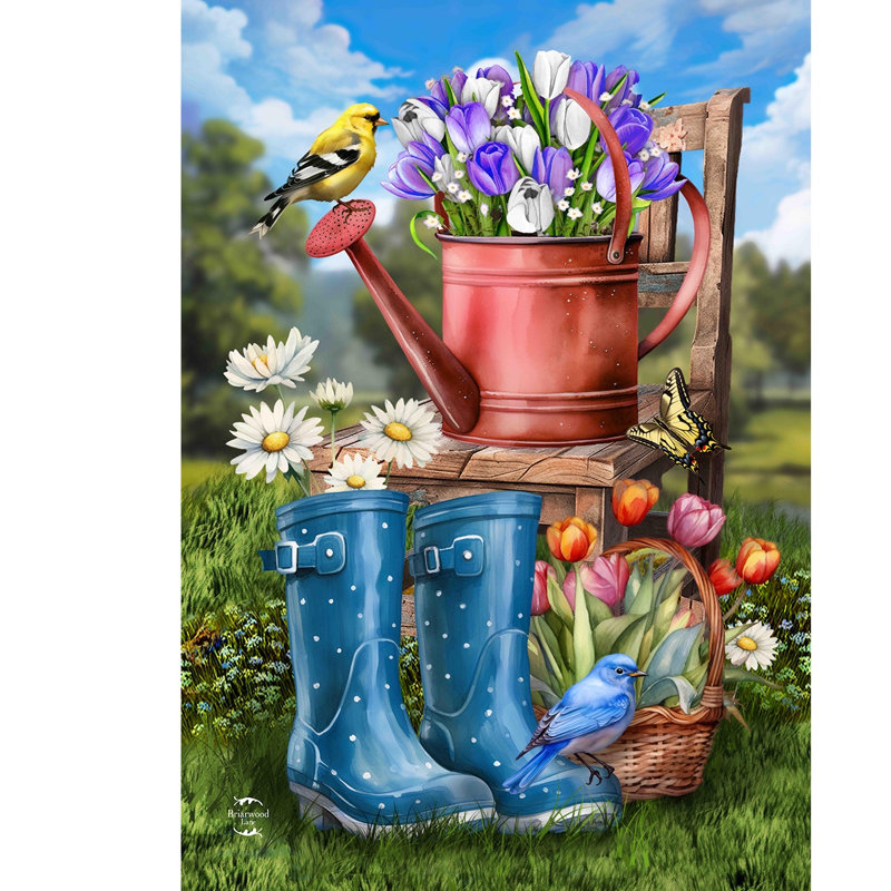 Drapeau de jardin «in the Spring Garden», Printemps bleu/rouge/vert