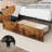 Bed Frame With 2-Tier Storage Headboard, Metal Platform Bed Frame With 4 Storage Drawers, Built In Charging Station And LED, Metal Support/No Box Spring Needed, Vintage Brown-41797378-41797377