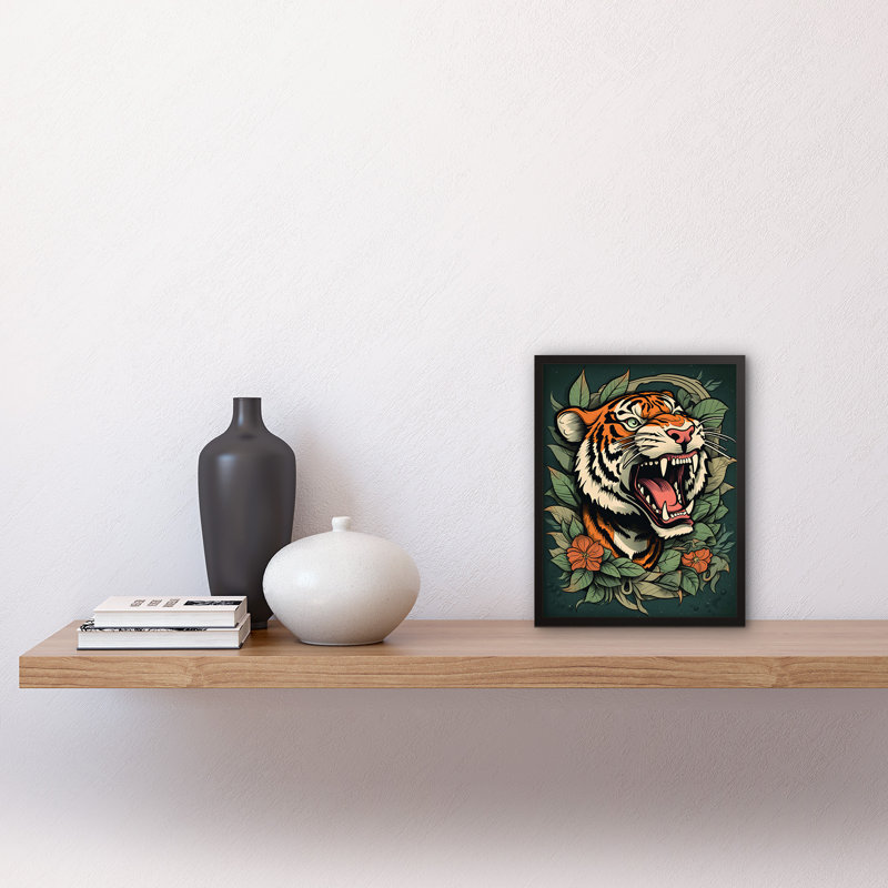 Mousoupetros Tiger Roaring Old School USA Tattoo Ink Body Art Rockabilly Americana - Single Picture Frame Print