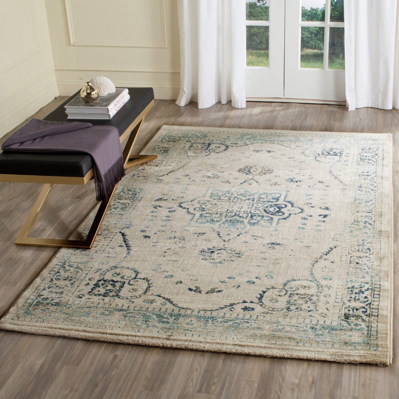 Annette Oriental Beige/Turquoise Area Rug, Rectangle 5'1" x 7'6"