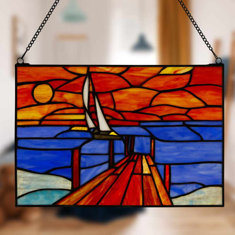 14"L Sailboat Stained Glass Window Panel