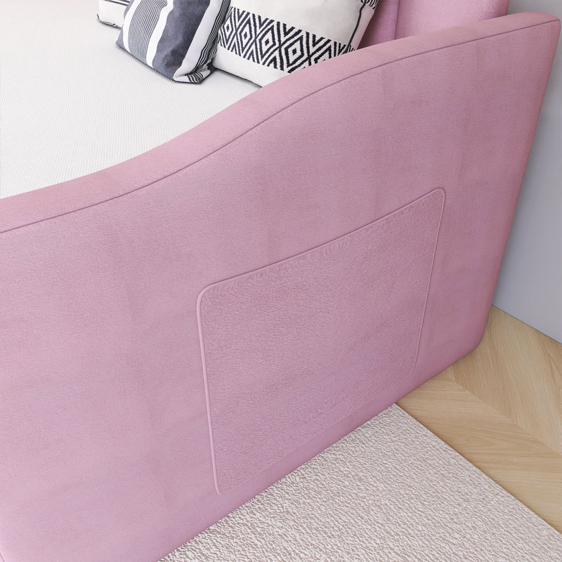 Twin Size Upholstered Daybed With Trundle ,Velvet Sofabed With USB Charging Ports, Pink