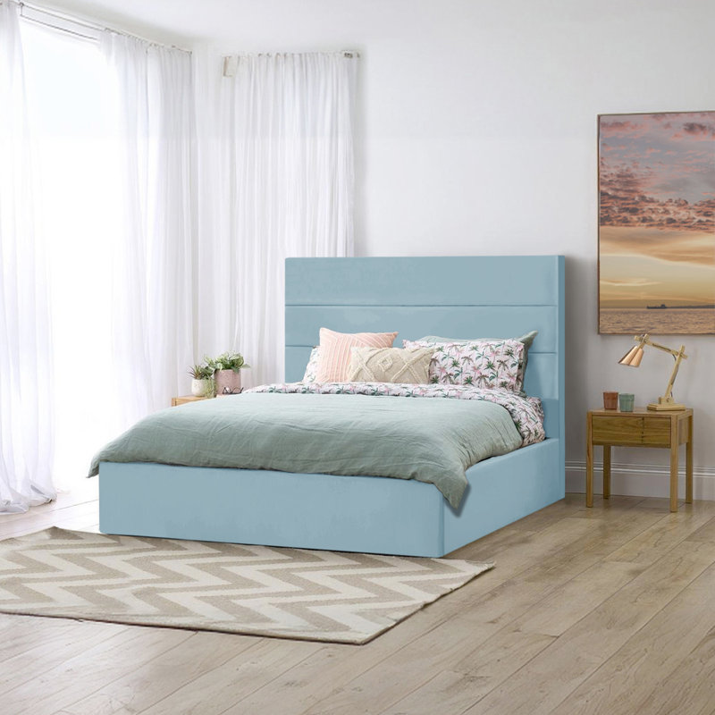 Lavetra Upholstered Velvet Bed, Double (4'6), Sky Blue