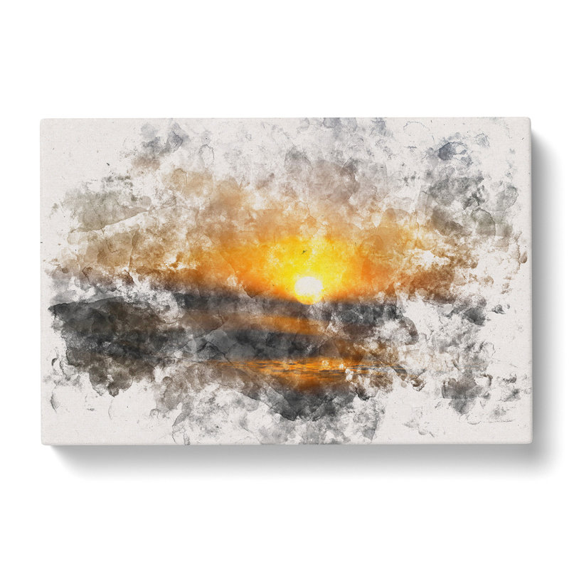 Sunset in Honolulu Hawaii Watercolour - Wrapped Canvas, 50cm H x 76cm W x 3cm D
