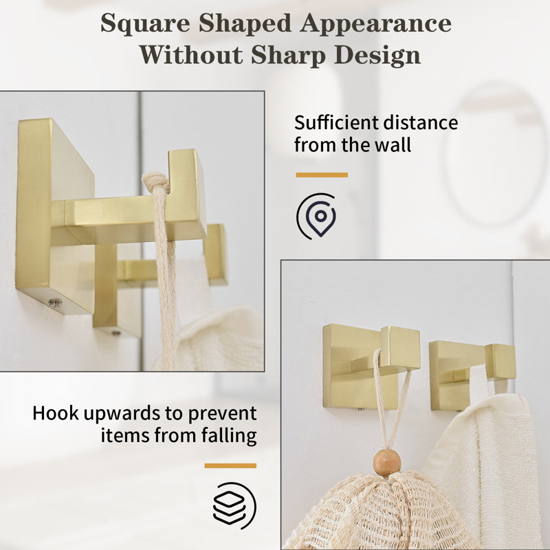 4-Piece Bath Hardware With Towel Bar For Bathroom Wall Towel Hook And Towel Ring Set, Brushed Gold
