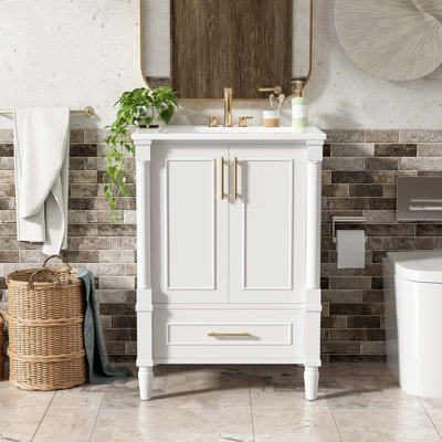 Modern Bathroom Vanity with Ornate Motif and Soft-Close Hinges