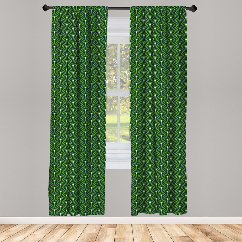 East Urban Home Leaves 4-Panel Curtains, Foliage Pattern with Dots Green and Cream 74643, 56'' W x 63'' L