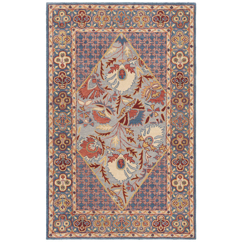 Antiquity Hand-Tufted Wool/Cotton Blue/Red Area Rug, Rectangle 6' x 9'