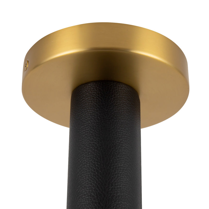 1 - Light LED Semi Flush Mount, Brushed Gold/Black Vegan Leather
