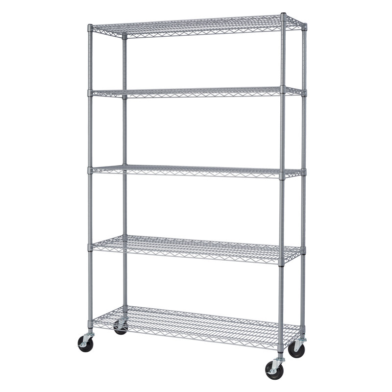 Gray Adjustable 5-Tier Steel Wire Shelving Unit with Wheels