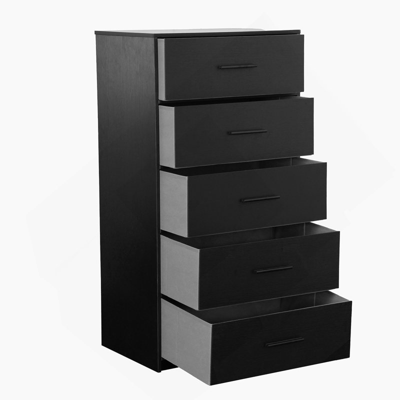 Commode 5 tiroirs avec tiroirs en tissu, Noir
