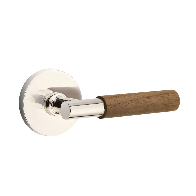 Emtek Select Privacy Leverset w/ Disk Rosette & T-Bar Stem, Dark Walnut Handle, Polished Nickel, Right