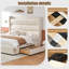 Lit plateforme rembourré avec tiroirs de rangement à roulettes, tête de lit rembourrée haute-680697982-680780558