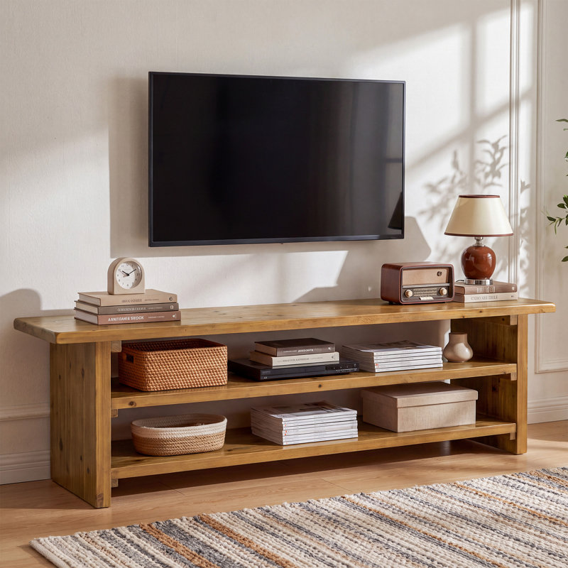 Meuble télé 63 po en bois de style campagnard, console multimédia ouverte pour téléviseurs de 60 po ou moins