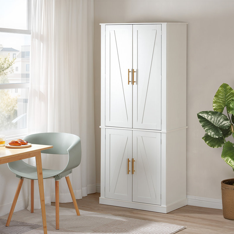 Rahn 69.7'' Pantry Storage Cabinet with 8 Door Shelves & Adjustable Shelf, White