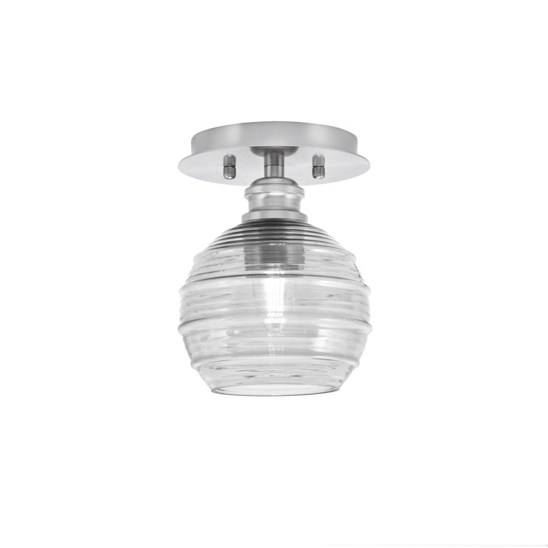 Edge 1 Light Semi-Flush With 6" Clear Ribbed Glass, Brushed Nickel