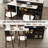 Adjustable Kitchen Island Cart with Seating for 2-4 | Rotating Countertop, Storage Drawers, Glass Display Cabinet & Sockets | Modern Freestanding Breakfast Bar-2075459103