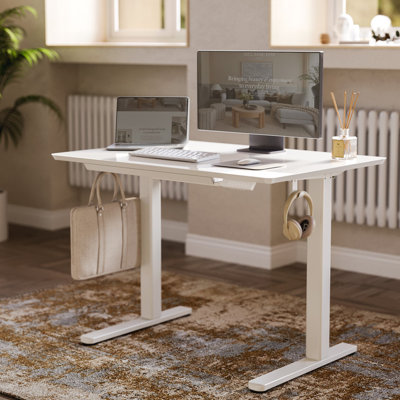 Electric Height Adjustable Standing Desk with Glass Top and Drawer Storage by Inbox Zero
