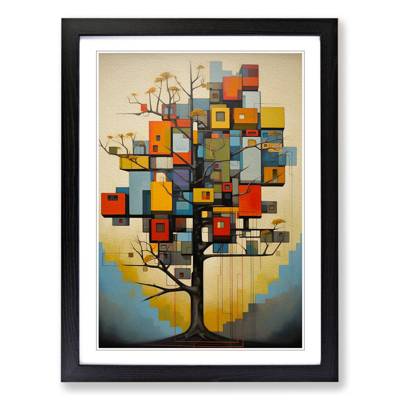 Tree Constructivism Art - Framed Print, Black Framed, 34cm H x 25cm W