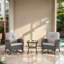 Outdoor Brown Wicker Patio Furniture Rattan Rocking Chairs and Table-935516449