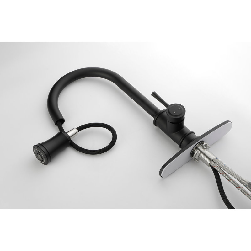 Robinet de cuisine extractible, finition noir mat, acier inoxydable, buse rotative à 360 ° pour une gestion pratique de l'eau, de la corrosion et de la rouille, poignée simple pour ajuster le débit de température