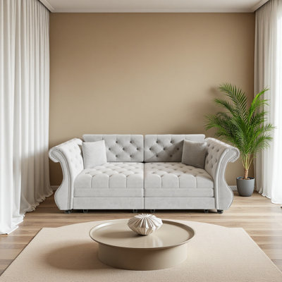 Canapé-lit surdimensionné de 83,8 po Chesterfield, canapé en velours à accoudoirs roulés classique avec capitonnage de fleurs, revêtement pour le salon / la chambre à coucher / appartement
