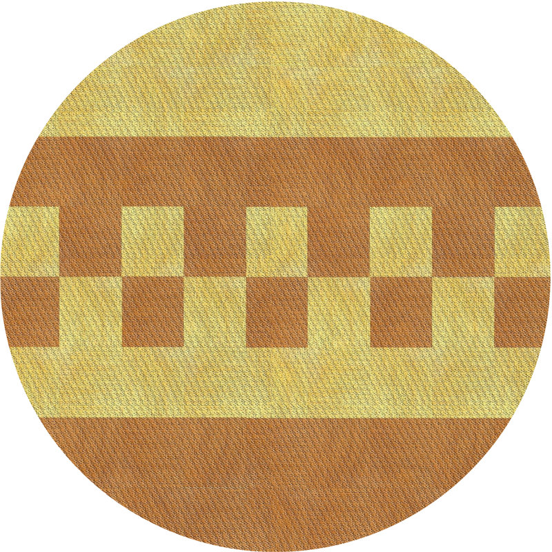 Tapis brun/jaune à motifs, Rond 4 pi