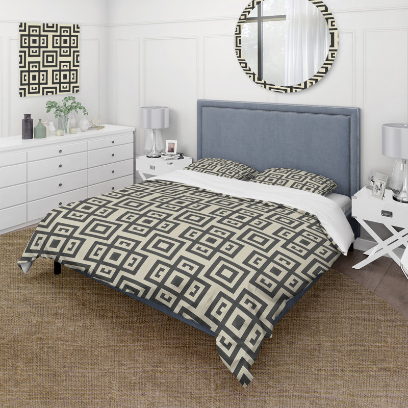 Ensemble de housse de couette noir et beige Midcentury Tile Dream III - Midcentury