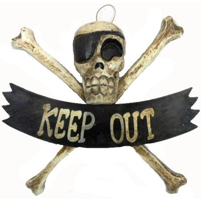 Hand Carved Wood Pirate Skull Cross Bone with Wrenches Keep out Sign